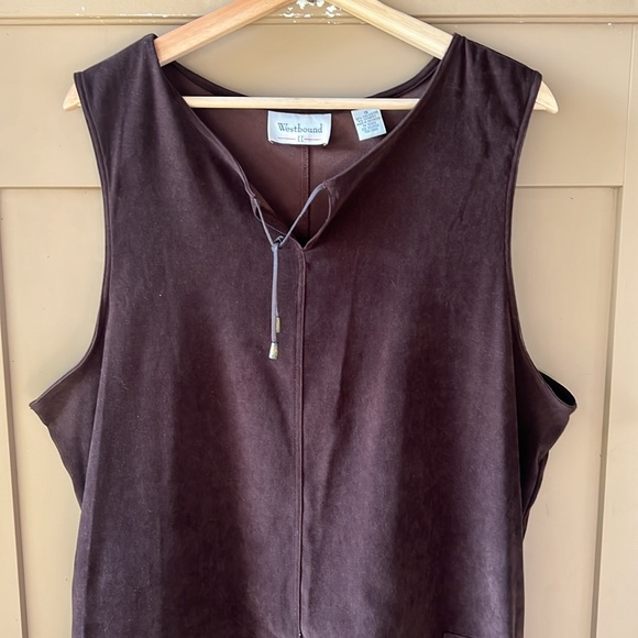 Westbound Sz 1X Chocolate Brown Faux Suede Jumper Maxi Dress - Picture 2 of 7